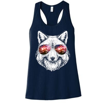 USA American Flag Fireworks Fox Women's Racerback Tank