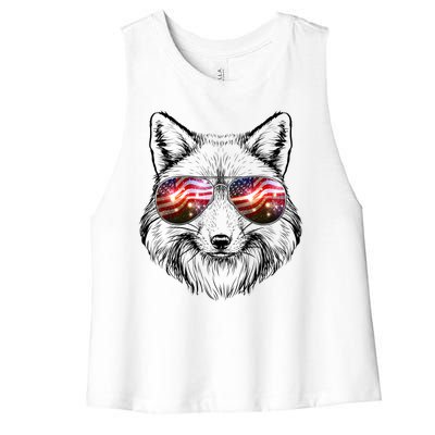 USA American Flag Fireworks Fox Women's Racerback Cropped Tank