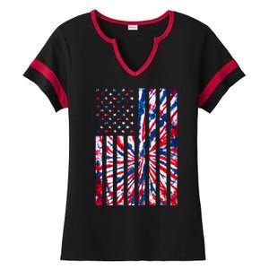 USA American Flag Red White Blue Tie Dye Ladies Halftime Notch Neck Tee