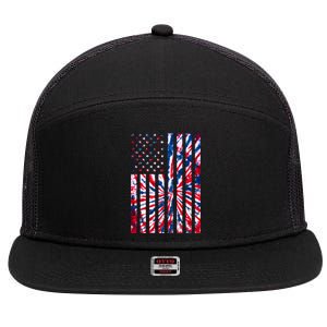 USA American Flag Red White Blue Tie Dye 7 Panel Mesh Trucker Snapback Hat