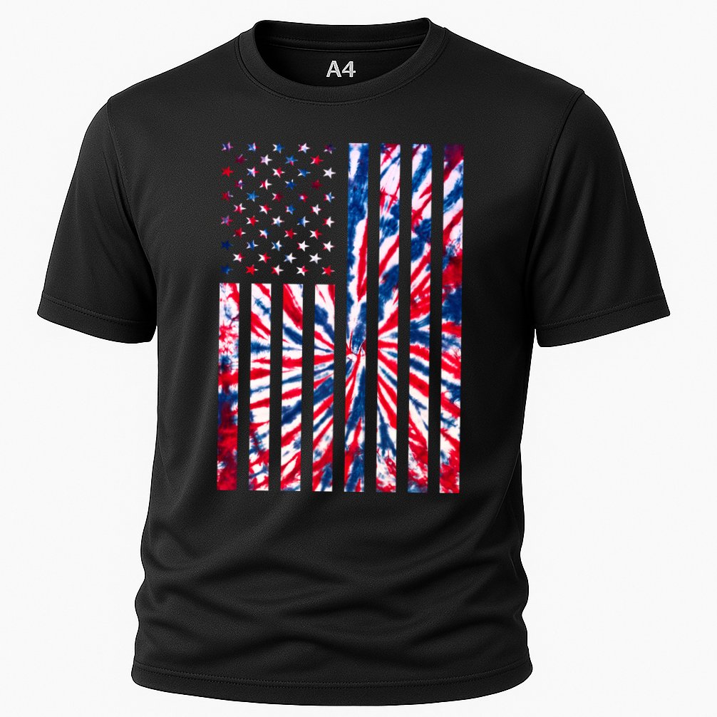 USA American Flag Red White Blue Tie Dye Cooling Performance Crew T-Shirt