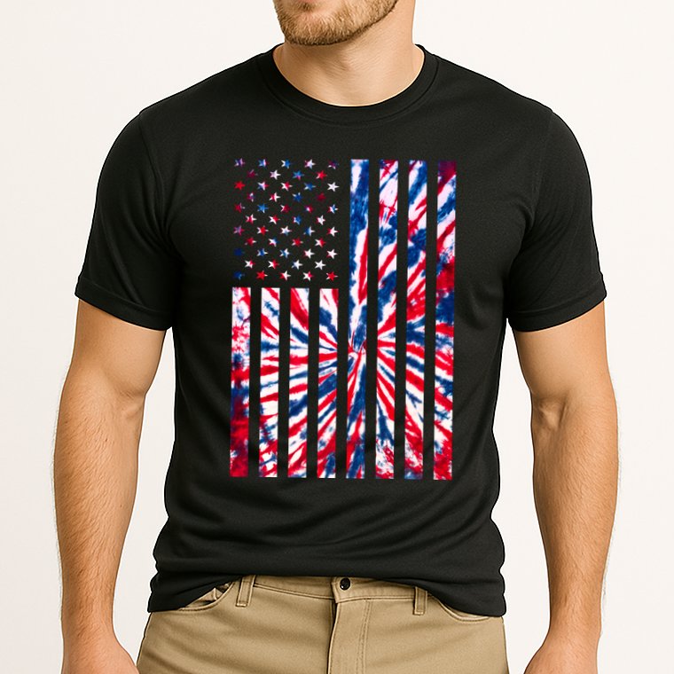 USA American Flag Red White Blue Tie Dye Cooling Performance Crew T-Shirt