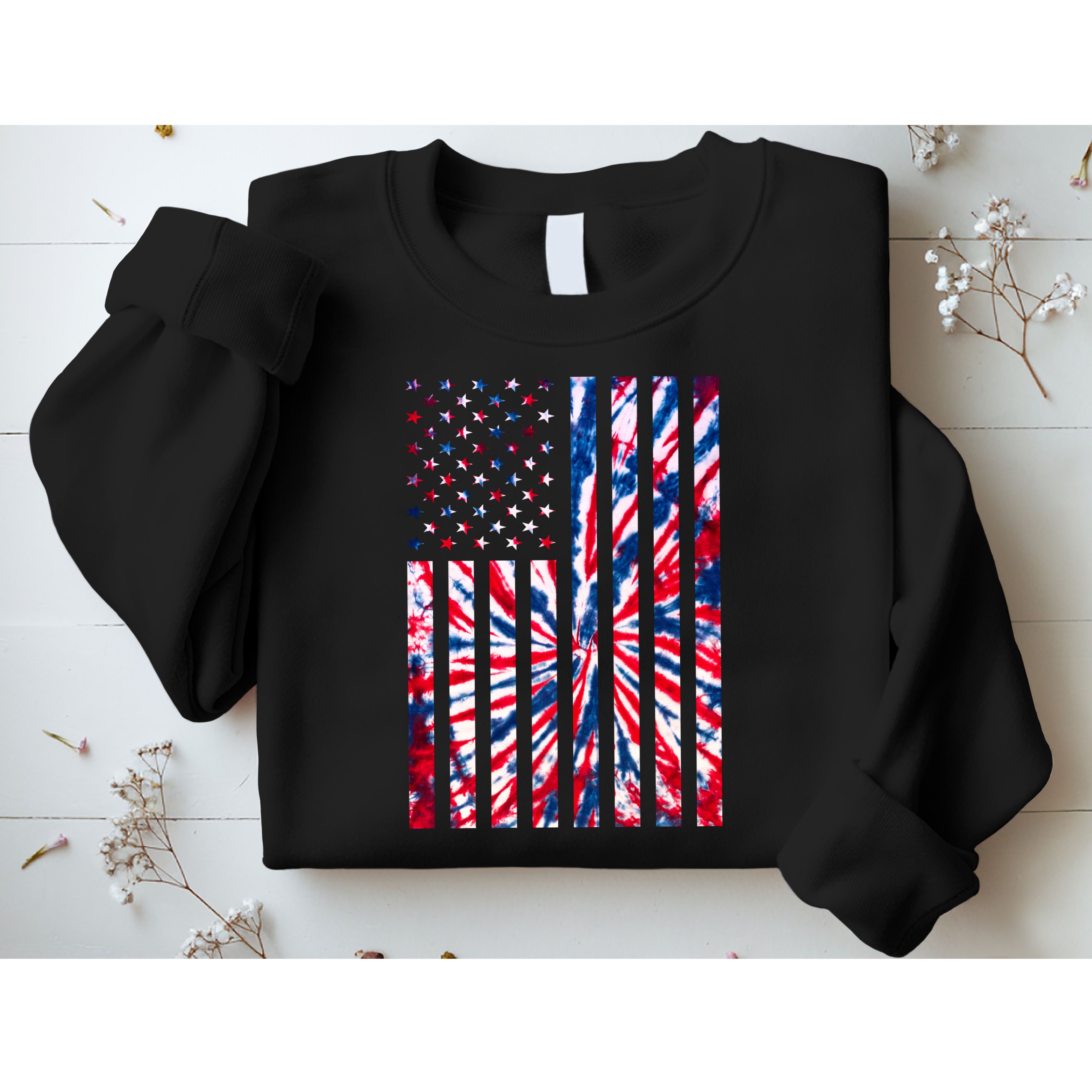 USA American Flag Red White Blue Tie Dye Sweatshirt