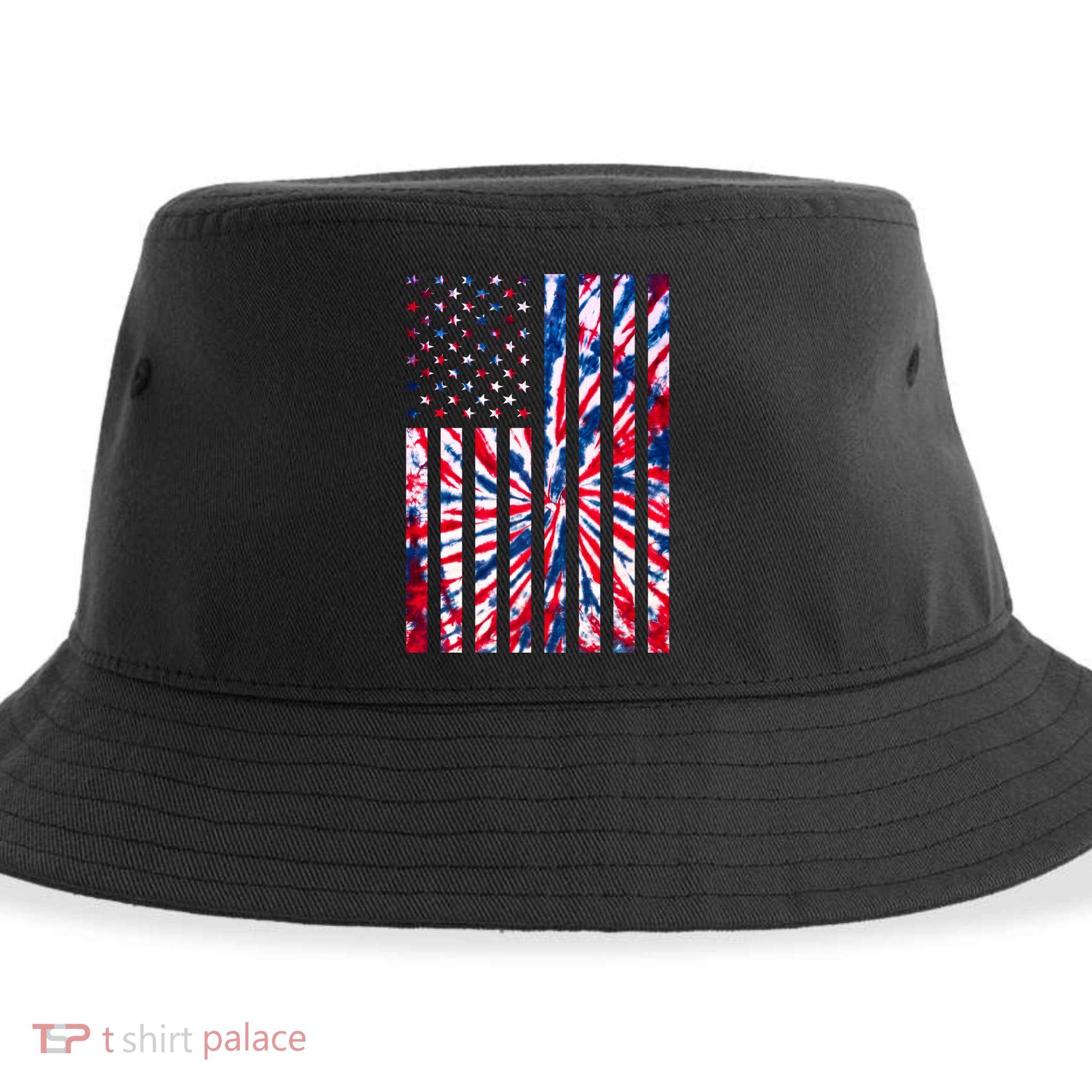 USA American Flag Red White Blue Tie Dye Sustainable Bucket Hat