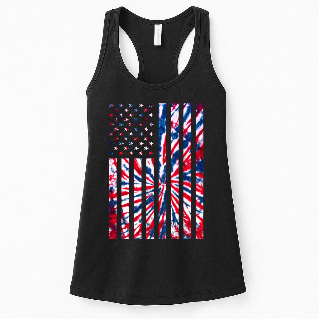 USA American Flag Red White Blue Tie Dye Womens Tank Top