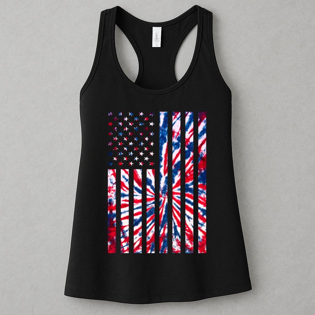 USA American Flag Red White Blue Tie Dye Womens Tank Top