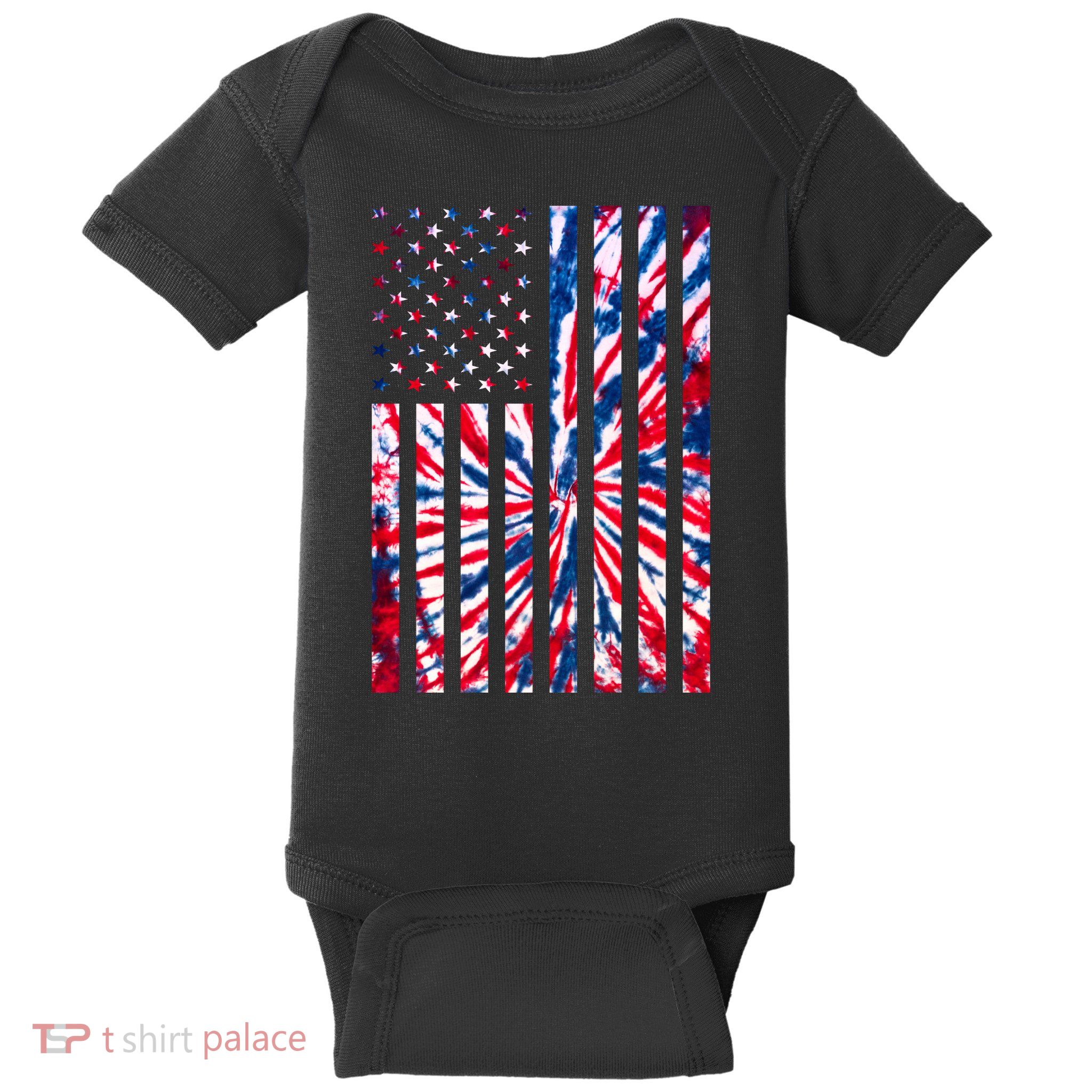 USA American Flag Red White Blue Tie Dye Baby Bodysuit