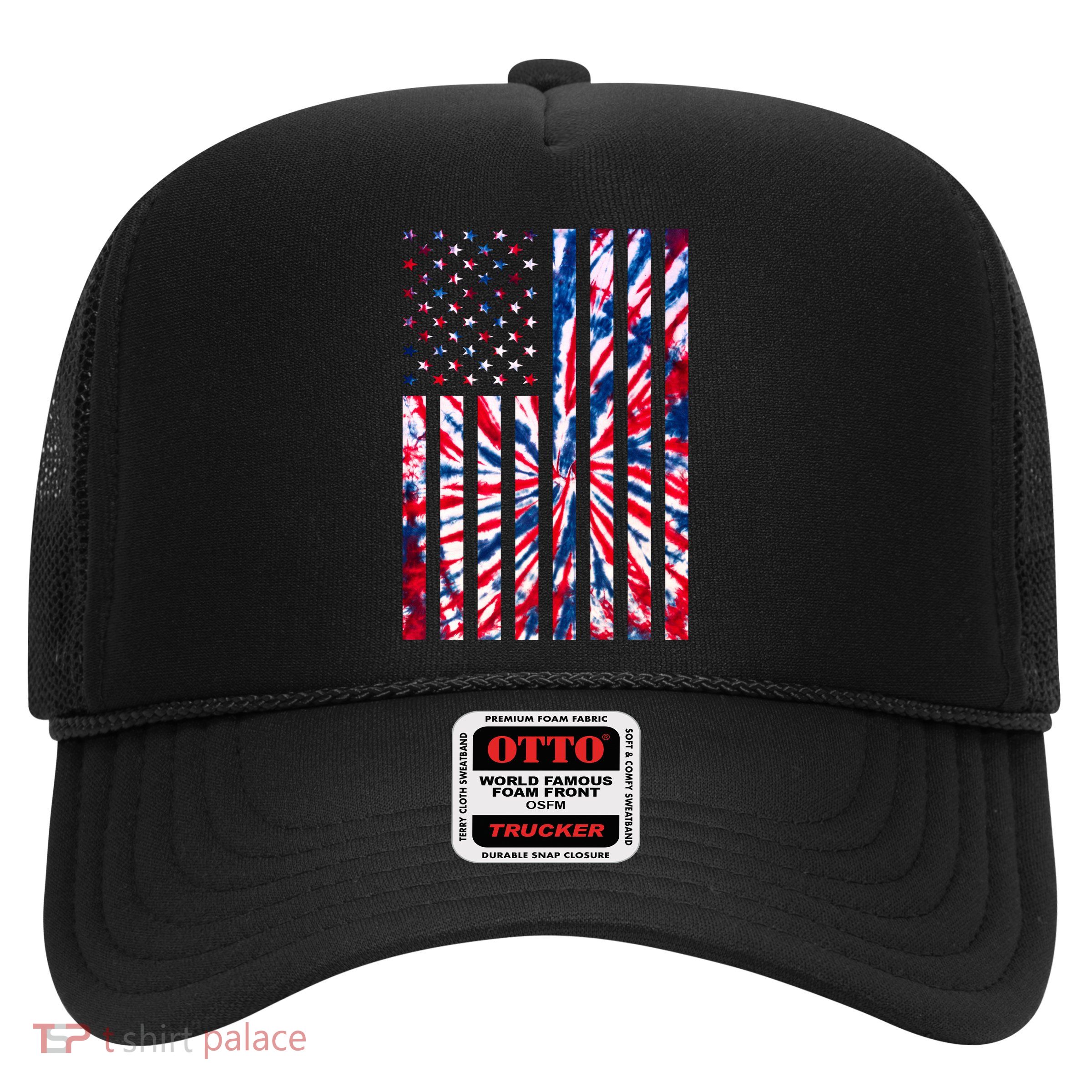 USA American Flag Red White Blue Tie Dye Trucker Hat