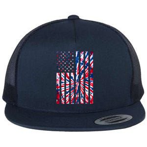 USA American Flag Red White Blue Tie Dye Flat Bill Trucker Hat