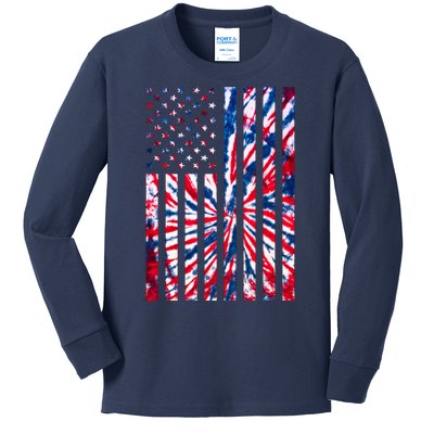 USA American Flag Red White Blue Tie Dye Kids Long Sleeve Shirt