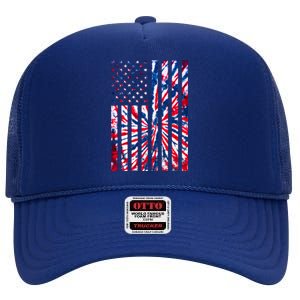 USA American Flag Red White Blue Tie Dye High Crown Mesh Back Trucker Hat