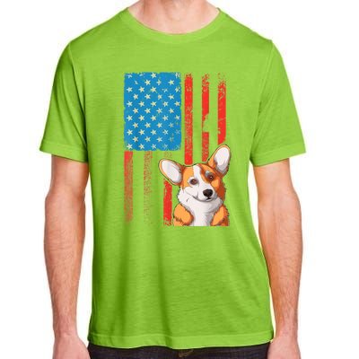 USA American Flag Patriotic Dog Corgi Adult ChromaSoft Performance T-Shirt