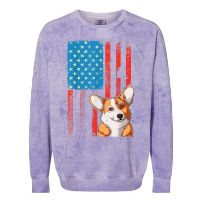 USA American Flag Patriotic Dog Corgi Colorblast Crewneck Sweatshirt