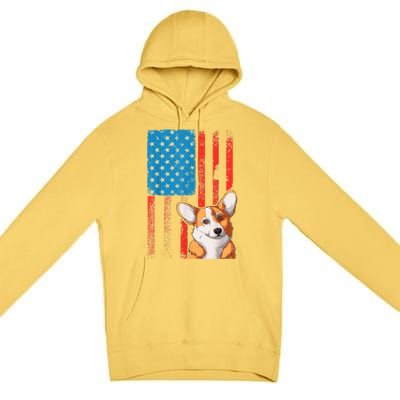 USA American Flag Patriotic Dog Corgi Premium Pullover Hoodie