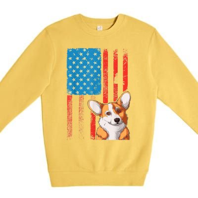 USA American Flag Patriotic Dog Corgi Premium Crewneck Sweatshirt