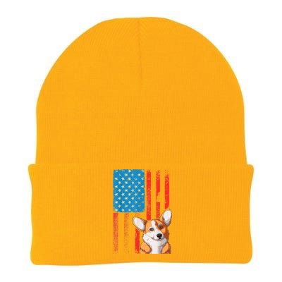 USA American Flag Patriotic Dog Corgi Knit Cap Winter Beanie