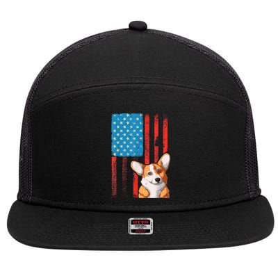 USA American Flag Patriotic Dog Corgi 7 Panel Mesh Trucker Snapback Hat