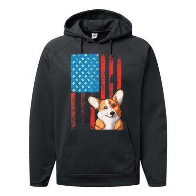 USA American Flag Patriotic Dog Corgi Performance Fleece Hoodie