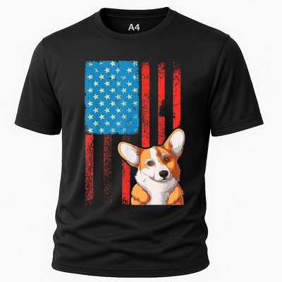 USA American Flag Patriotic Dog Corgi Cooling Performance Crew T-Shirt