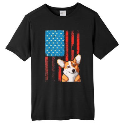 USA American Flag Patriotic Dog Corgi Tall Fusion ChromaSoft Performance T-Shirt