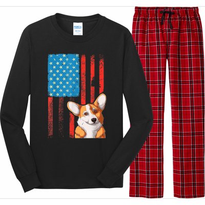 USA American Flag Patriotic Dog Corgi Long Sleeve Pajama Set