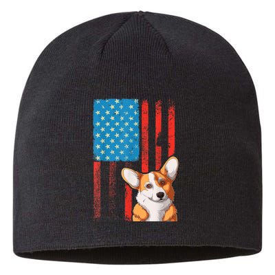 USA American Flag Patriotic Dog Corgi Sustainable Beanie