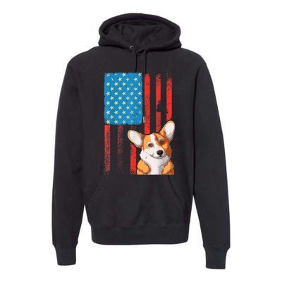 USA American Flag Patriotic Dog Corgi Premium Hoodie