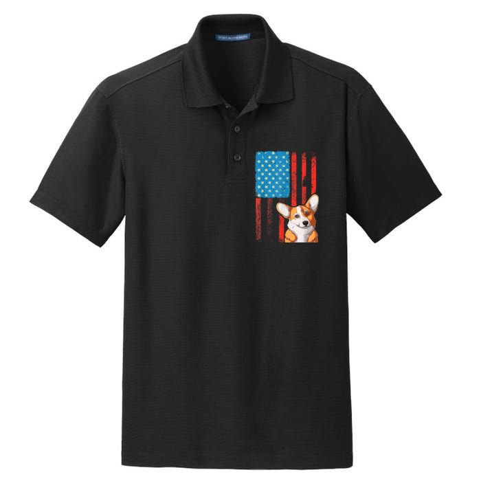 USA American Flag Patriotic Dog Corgi Dry Zone Grid Polo