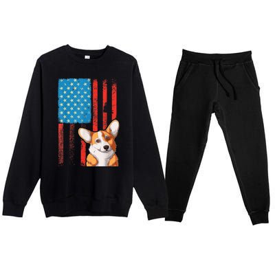 USA American Flag Patriotic Dog Corgi Premium Crewneck Sweatsuit Set