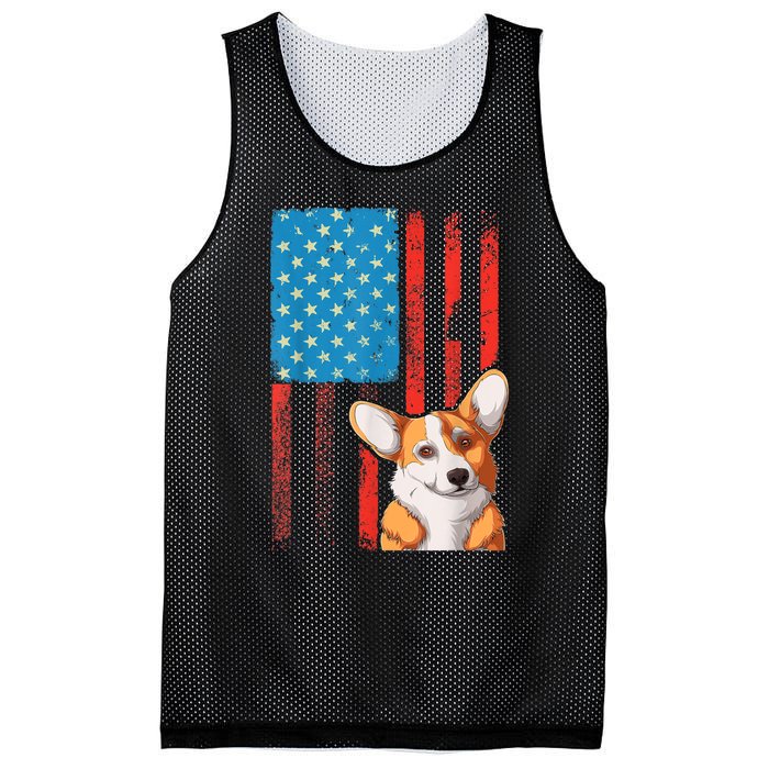 USA American Flag Patriotic Dog Corgi Mesh Reversible Basketball Jersey Tank