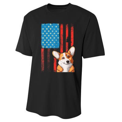 USA American Flag Patriotic Dog Corgi Performance Sprint T-Shirt