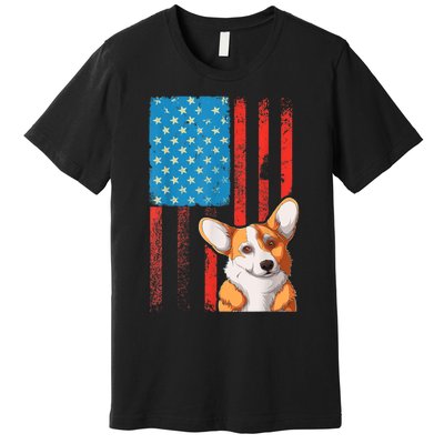 USA American Flag Patriotic Dog Corgi Premium T-Shirt