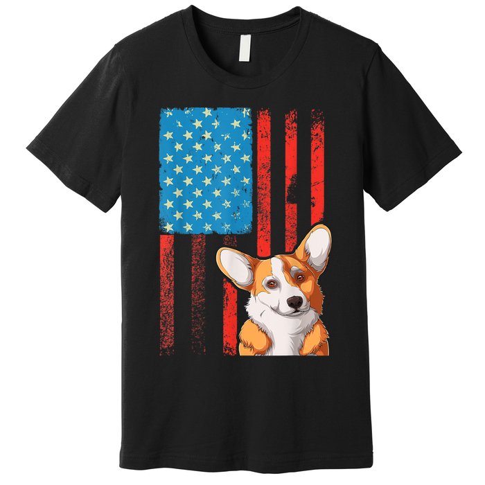 USA American Flag Patriotic Dog Corgi Premium T-Shirt