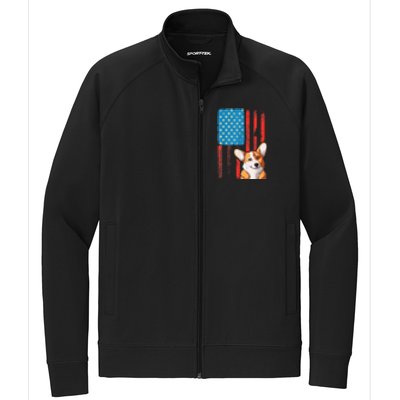 USA American Flag Patriotic Dog Corgi Stretch Full-Zip Cadet Jacket