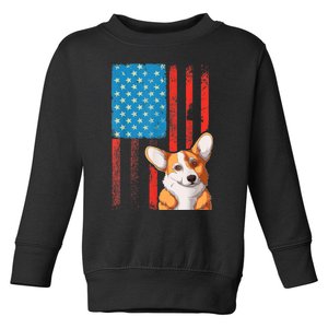 USA American Flag Patriotic Dog Corgi Toddler Sweatshirt