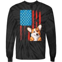 USA American Flag Patriotic Dog Corgi Tie-Dye Long Sleeve Shirt