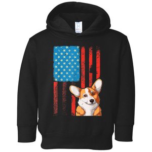 USA American Flag Patriotic Dog Corgi Toddler Hoodie