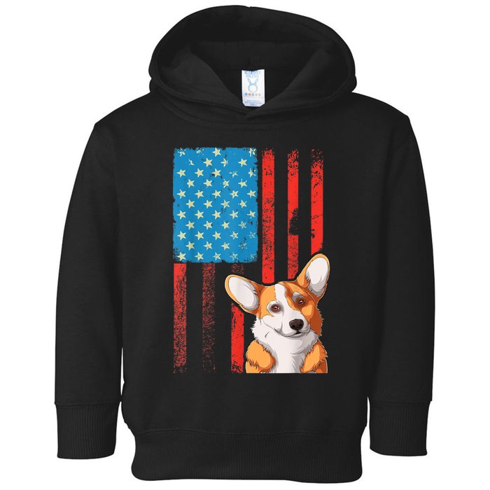 USA American Flag Patriotic Dog Corgi Toddler Hoodie