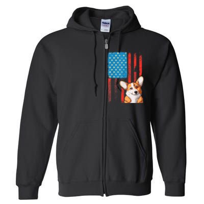 USA American Flag Patriotic Dog Corgi Full Zip Hoodie