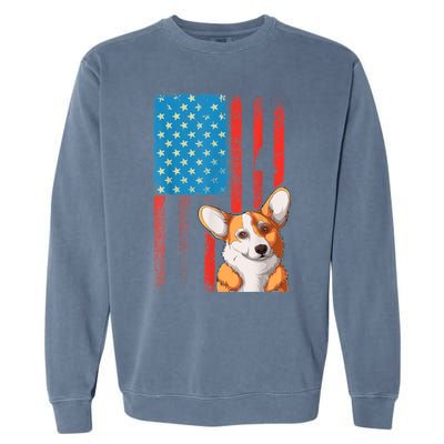 USA American Flag Patriotic Dog Corgi Garment-Dyed Sweatshirt