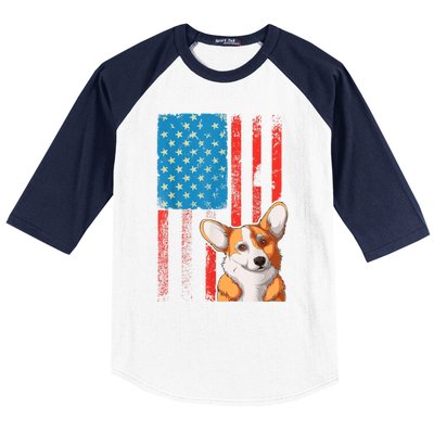 USA American Flag Patriotic Dog Corgi Baseball Sleeve Shirt