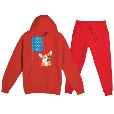 USA American Flag Patriotic Dog Corgi Premium Hooded Sweatsuit Set