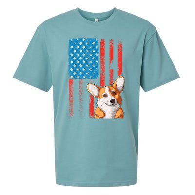 USA American Flag Patriotic Dog Corgi Sueded Cloud Jersey T-Shirt