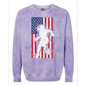 Usa American Flag Soccer Player Gift Graphic Funny Gift Colorblast Crewneck Sweatshirt