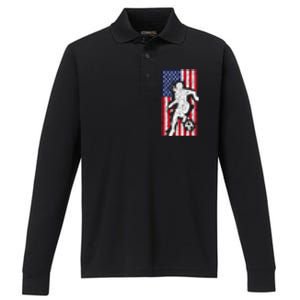 Usa American Flag Soccer Player Gift Graphic Funny Gift Performance Long Sleeve Polo