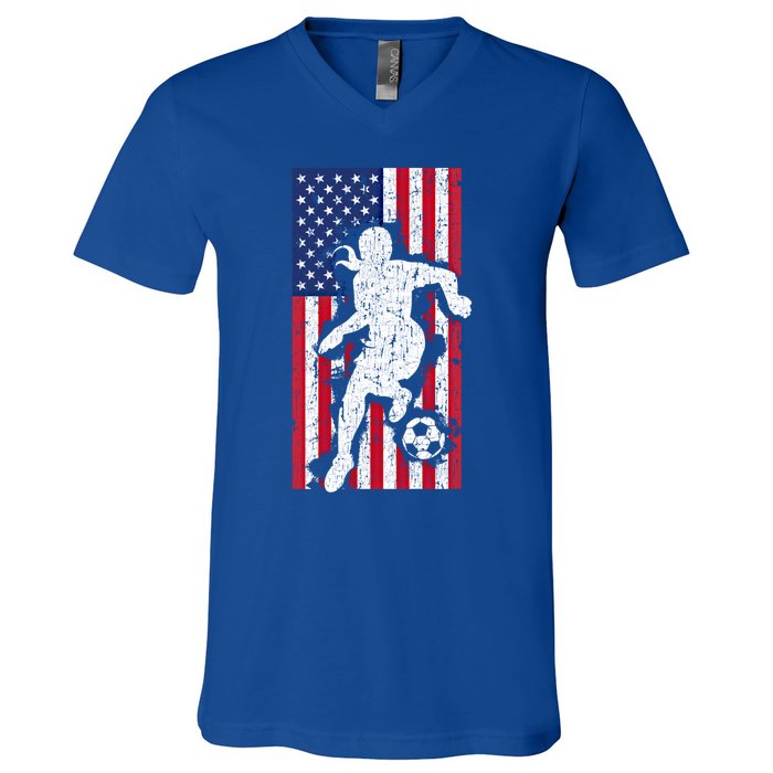 Usa American Flag Soccer Player Gift Graphic Funny Gift V-Neck T-Shirt