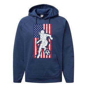 Usa American Flag Soccer Player Gift Graphic Funny Gift Performance Fleece Hoodie