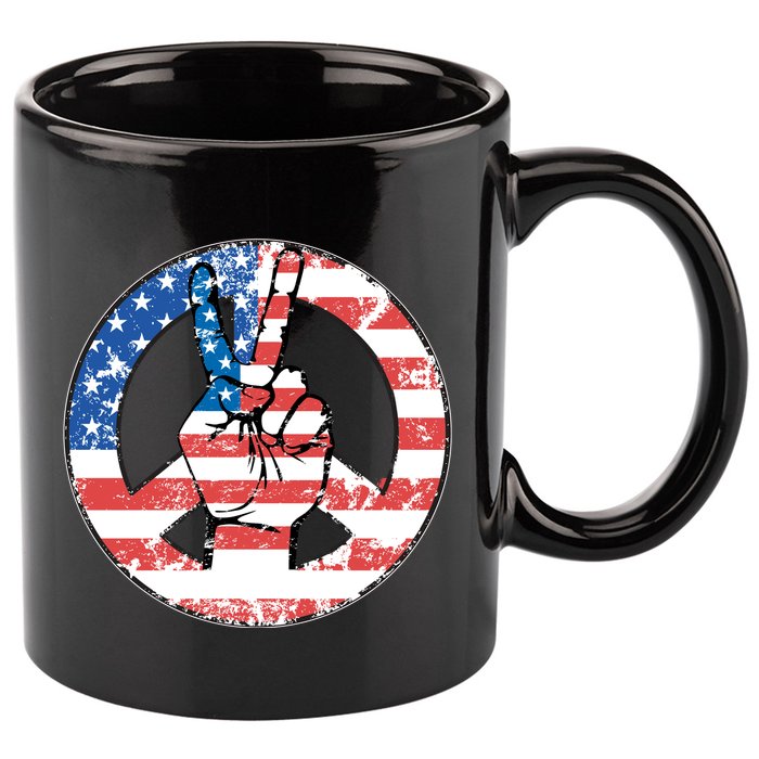 USA American Flag Peace Sign Symbol 11oz C Handle Ceramic Mug