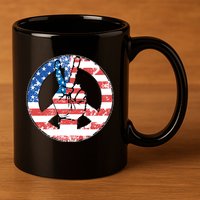 USA American Flag Peace Sign Symbol 11oz C Handle Ceramic Mug