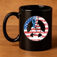 USA American Flag Peace Sign Symbol 11oz C Handle Ceramic Mug